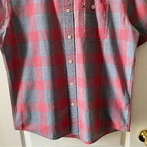 Tommy Hilfiger Mens Shirt Short Sleeve Button Down Red Grey Plaid Cotton Small - Picture 6 of 15